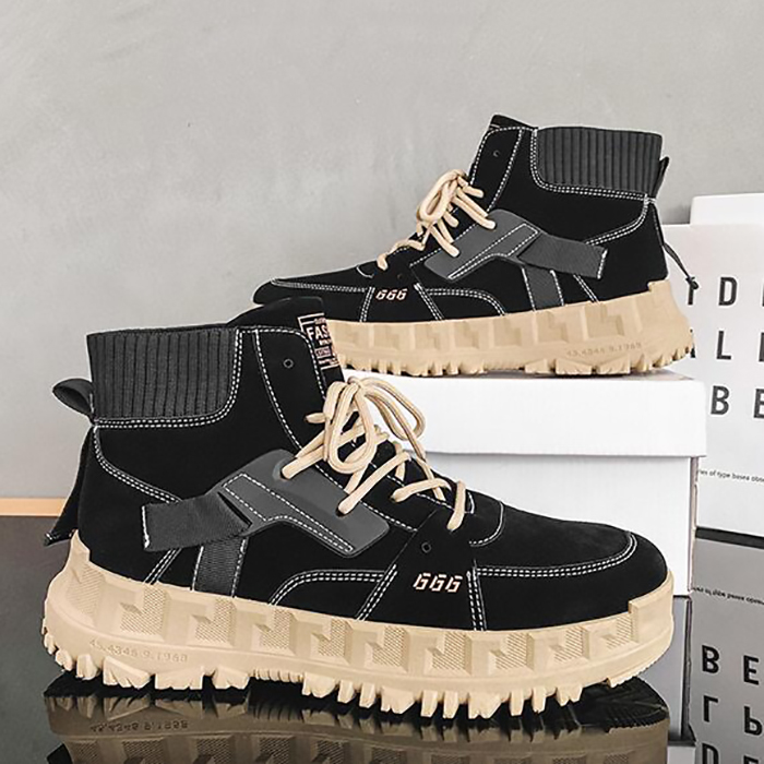 New Fashion Casual Clunky Sneaker ulzzang ins High Running Shoes-Black/Khaki-9325117 New Fashion Casual Clunky Sneaker ulzzang ins High Running Shoes-Black/Khaki-9325117