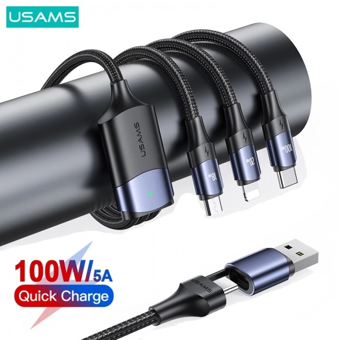 USAMS U71 100W 3 In 2 Fast Charging Data Cable For iPhone 14 13 12 Mini Pro Max MacBook iPad Air Pro Xiaomi OPPO Huawei Samsung-4972454 USAMS U71 100W 3 In 2 Fast Charging Data Cable For iPhone 14 13 12 Mini Pro Max MacBook iPad Air Pro Xiaomi OPPO Huawei Samsung-4972454