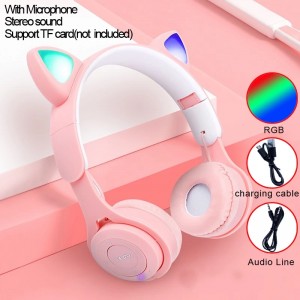 Flash Light Cute Cat Ears Wireless Headphone with Mic Control LED Kid Girl Stereo Music Helmet Phone Bluetooth Headset Gift-4214681